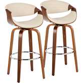 Symphony 30" Swivel Bar Stool in Walnut Wood & Cream Leatherette with Chrome Footrest (Set of 2)